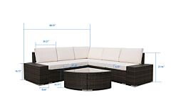 6 Pieces Patio Furniture Set,all-weather Outdoor Sectional Sofa,manual Weaving Pe Wicker Rattan Patio Conversation Sets With Beige Cushion And Glass Coffee Table(brown) - Brown
