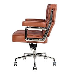 Lobby Brown Color Swivel Brown Leather Chair - White