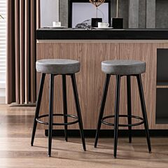 Furniture,metal Bar Stools, Round Kitchen Counter Stools, Industrial Round Barstool, Bar Chairs, 28 Inch For Counter Pub Height Set Of 2 - Gray