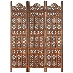 Hand Carved 3-panel Room Divider Brown 47.2"x65" Solid Mango Wood - Brown