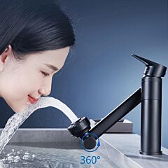 Bathroom Sink Faucet Kitchen Faucet With Big Angle Rotate Spray Retractable 360° - Black