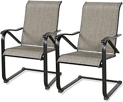 Outdoor Spring Motion Dining Bistro Chairs With Textilene Steel Frame Set Of 2 - Classic Black