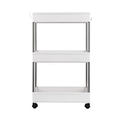 3-tier Slide Out Storage Cart Rolling Utility Cart Storage Shelf Rack Mobile Storage Organizer Shelving For Office, Kitchen, Bedroom, Bathroom, Laundry Room & Dressers, White - White
