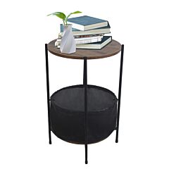 Wood Color Round Table Top Two Layers With Artificial Leather Pvc Waterproof Cloth Newspaper Bag Wrought Iron Side Table - As Pictures