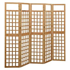 5-panel Room Divider/trellis Solid Fir Wood 79.3"x70.9" - Brown