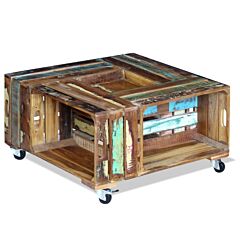 Coffee Table Solid Reclaimed Wood 27.6"x27.6"x13.8" - Multicolour