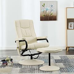 Massage Chair With Foot Stool Cream Faux Leather - Cream
