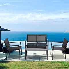 4 Pieces Patio Furniture Set Outdoor Garden Patio Conversation Sets Poolside Lawn Chairs With Glass Coffee Table Porch Furniture (black) - Black