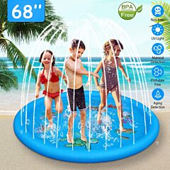 Sprinkler & Splash Pad For Kids 68in Inflatable Blow Up Pool Sprinkle Play Mat Summer Outdoor Water Toys - Blue