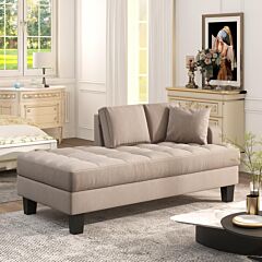 [video Provided]64" Deep Tufted Upholstered Textured Fabric Chaise Lounge,toss Pillow Included,living Room Bedroom Use,warm Grey - Warm Grey