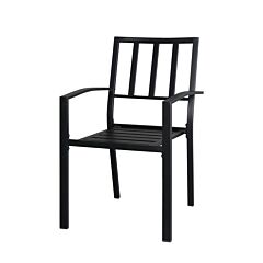 2pcs Backrest Vertical Grid Wrought Iron Dining Chair Black - Black