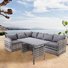 7 People Outdoor Rattan Corner Sofa Furniture Set, Pe Rattan Wicker Outdoor Sectional Furniture Set With Glass Table,cushions - As Pic