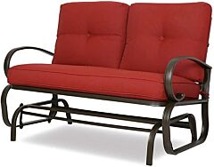 Patio Swing Glider Bench Outdoor Cushioed 2 Person Rocking Chair Garden Loveseat, Brick Red - Red