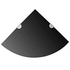 Corner Shelf With Chrome Supports Glass Black 13.8"x13.8" - Black