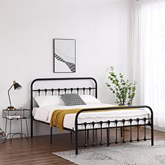 Single-layer Curved Frame Bed Head And Foot Tube With Shell Decoration Full Size  Black Iron Bed Metal  Bed Frame Xh - Full Size