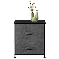 2 Drawers -night Stand, End Table Storage Tower - Sturdy Steel Frame, Wood Top, Easy Pull Fabric Bins - Organizer Unit For Bedroom, Hallway, Entryway, Closets - Textured Print, Grey--ys - As Picture