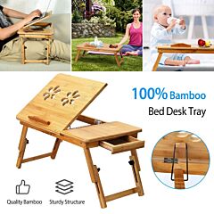 Bamboo Laptop Desk Breakfast Serving Bed Tray Foldable Leg Multi-position Adjustable Tilt Surface Bed Lap Tray - Bamboo