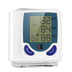 Blood Pressure Monitor Wrist Digital High Blood Pressure Cuff Heartbeat Tester With 60 Reading Memory - White