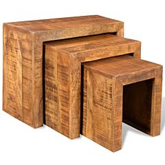 Nesting Table Set 3 Pieces Solid Mango Wood - Brown