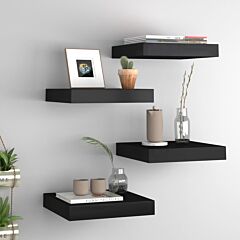 Floating Wall Shelves 4 Pcs Black 9.1"x9.3"x1.5" Mdf - Black