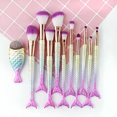 11pcs Mermaid Makeup Brushes Eyebrow Shadow Face Slender Tool Pink Set Useful Us - As Pic
