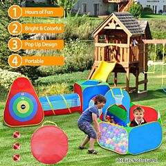 5pcs Kids Ball Pit Tents Pop Up Playhouse W/ 2 Crawl Tunnel & 2 Tent For Boys Girls Toddlers - Multi-color