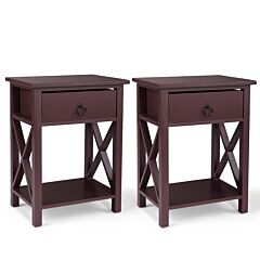X-shaped Bedside Table With Single Drawer Coffee Table For Bedroom Living Room - Set Of 2 - 2 Pieces In Black
