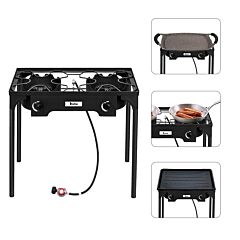 Outdoor Camp Stove High Pressure Propane Gas Cooker Portable Cast Iron Patio Cooking Burner (double Burner 150000-btu) - As Pic