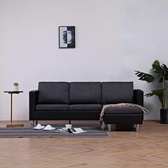 3-seater Sofa With Cushions Black Faux Leather - Black
