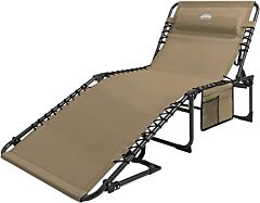 Folding Chaise Lounge Chair Outdoor Foldable Patio Recliner With Pillow & Storage Bag,beige - Beige