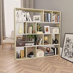 Room Divider/book Cabinet White And Sonoma Oak 43.3"x9.4"x43.3" Chipboard - Multicolour