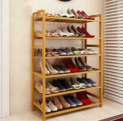 High Quality 6 Tier Wood Bamboo Shelf Entryway Storage Shoe Rack Home Furniture - Wood Color