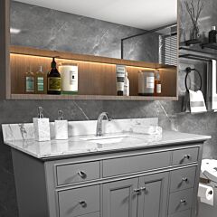 49x22 Bathroom Stone Vanity Top Engineered Stone Carrara White Marble Color With Rectangle Undermount Ceramic Sink And Single Faucet Hole With Back Splash .(not Included Cabinet ) - Colorful