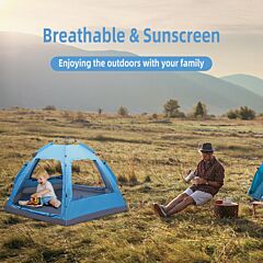 3-4 Person Automatic Family Camp Tent Instant Pop Up Waterproof For Camping Hiking Travel Outdoor Activities Xh - Blue