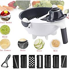 New 9 In 1 Multi-function Magic Rotate Vegetable Cutter With Drain Basket Large Capacity Vegetable Cutter Portable Slicer Chopper Grater Veggie Shredder Kitchen Tool - Gray