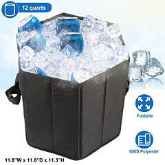 Collapsible Grocery Cooler Bag 3 Gallon Insulated Food Container Seat Combo For Camping Picnic Shopping - Black