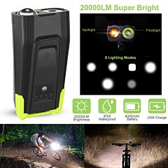 20000lm Bike Front Lights Set Bicycle Headlights W/120db Loud Horn Ipx5 Water-resistant 4000mah - Black