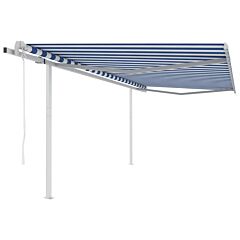 Automatic Retractable Awning With Posts 13.1'x9.8' Blue&white - Blue