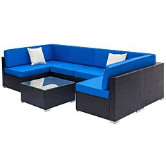 Fully Equipped Weaving Rattan Sofa Set With 2pcs Corner Sofas & 4pcs Single Sofas & 1 Pcs Coffee Table Black - Black