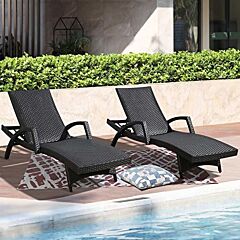 Outdoor Wicker Chaise Lounge Outside Lounge Chairs With Aluminum Frame, Set Of 2 - Brown