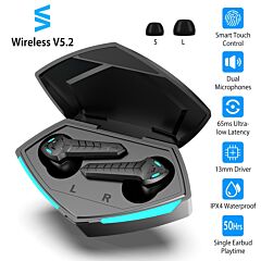 Wireless V5.2 Gaming Earbuds Ipx4 Waterproof Touch Control Earphones - Black