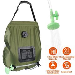 5gal Solar Heating Camping Shower Bag W/ Removable Hose And Shower Head - Green
