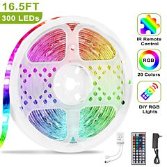300 Leds Strip Lights 5m/16.5ft 20 Colors Rgb Led Strip Ip65 Waterproof With Remote - White