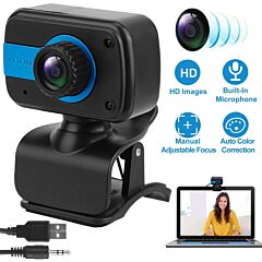 Hd Webcam Usb Pc Computer Web Camera W/ Microphone Rotatable Clip - Black & Blue