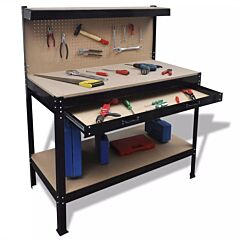 Workbench With Pegboard And Drawer - Brown