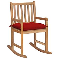 Rocking Chair With Red Cushion Solid Teak Wood - Red