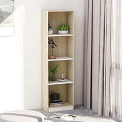 4-tier Book Cabinet White And Sonoma Oak 15.7"x9.4"x55.9" Chipboard - Multicolour