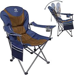 Outdoor Reclining Camping Chair 3 Position Folding Lawn Chair Supports 350 Lbs, Black & Grey - Blue & Brown