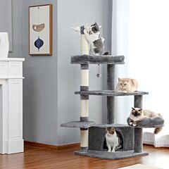 Multi-functional Large Cat Tree With Super Large Condo, Spacious Top Perch, Sisal Scratching Post And Cat Interactive Toy For Big And Fat Cats - Grey