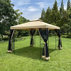 10x10ft Outdoor Patio Gazebo Canopy Tent With Ventilated Double Roof And Mosquito Net(detachable Mesh Screen On All Sides),suitable For Lawn, Garden, Backyard And Deck,beige Top - Beige